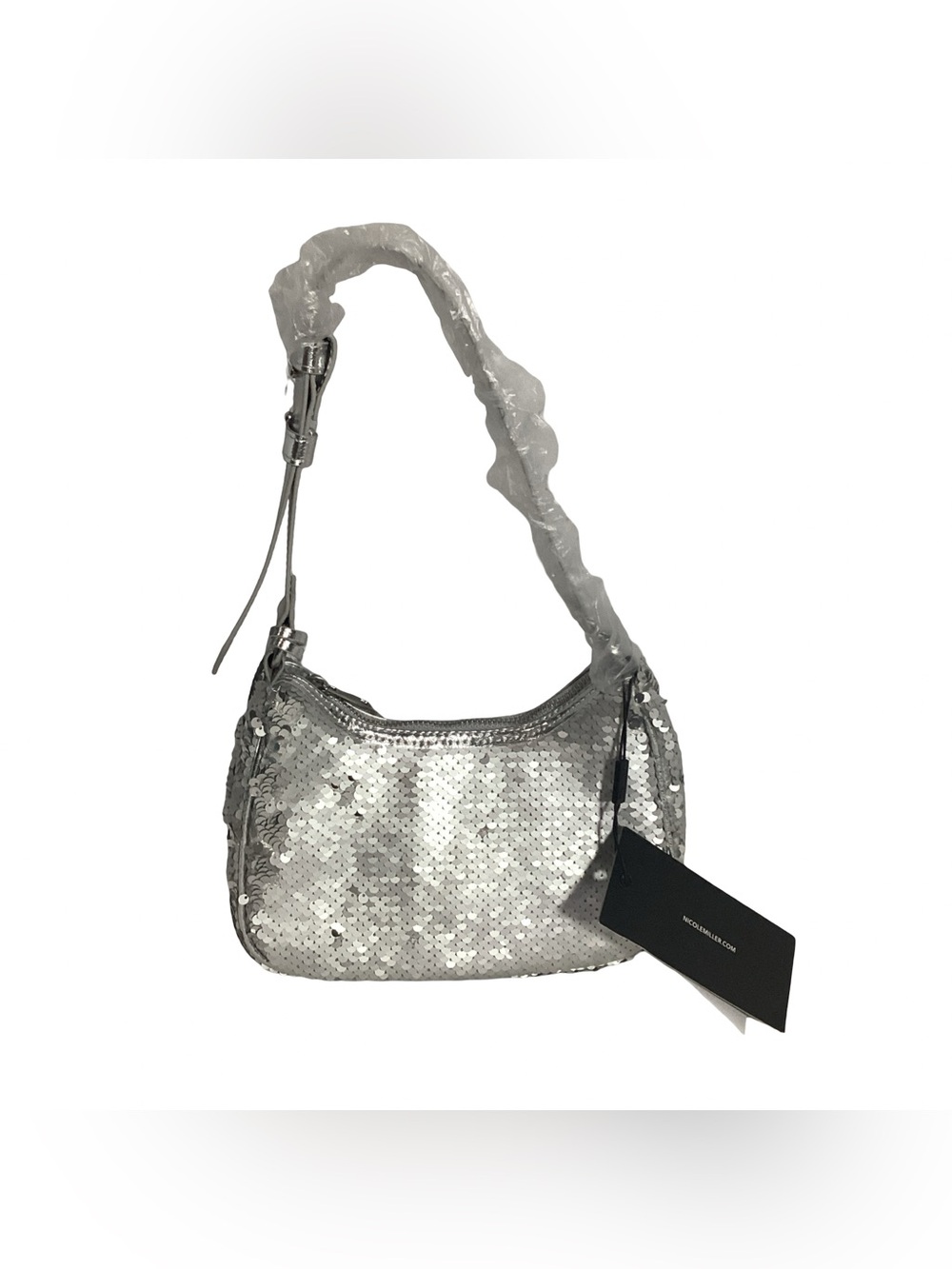 Nicole Miller Silver Sequin Hobo Mini Shoulder Bag NEW y2k